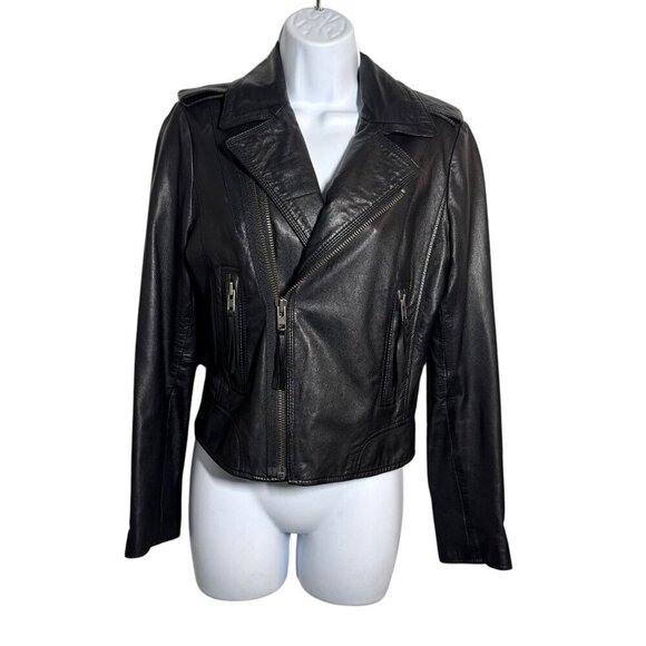 JOIE  Leolani real Lamb Leather Moto Jacket black size small - Picture 1 of 11